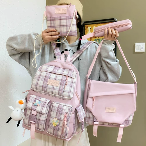 Ранец, вместительная и большая сумка через плечо, свежий милый комплект, рюкзак, для средней школы, 4 предмета