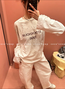 25FW慵懒风做旧字母长袖T恤女