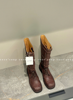 复古擦色骑士靴高筒长靴