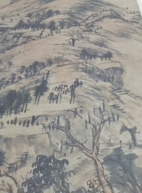 八大山人朱耷山水立轴复古书画高清微喷复制挂抽装裱仿古国画装饰
