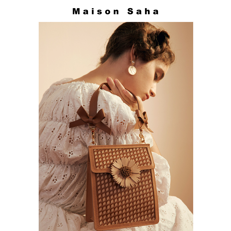 MaisonSaha佛罗伦萨轻奢原创斜挎棕色冬天包包女小众设计师款包包-图2