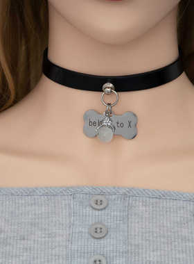 狗爪印choker朋克装饰项链皮革