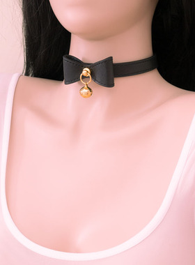 蝴蝶结项圈定制刻字女m真皮简约可爱铃铛k9