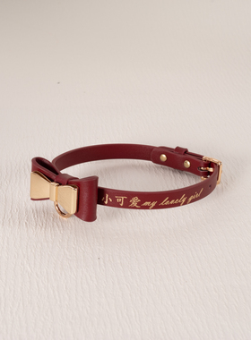项圈定制刻字手工皮具女m牵引k9真皮蝴蝶结choker