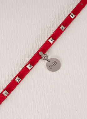 蛇纹金属吊牌项圈女m定制刻字真皮链子k9