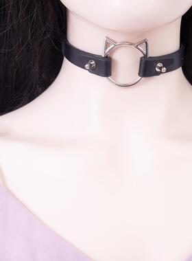 项圈定制刻字手工皮具外出女m牵引绳链子K9真皮外出颈带猫咪