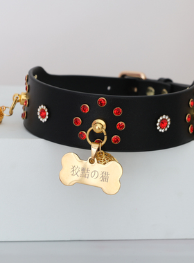 项圈定制刻字女m牵引绳链子k9手工皮具外出真皮