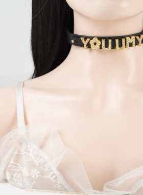 项圈定制刻字女m镶嵌手工皮具字母定做简约日常亚文化choker