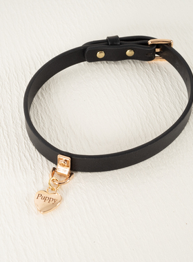 爱心吊坠项圈定制刻字女m牵引绳链子真皮皮质choker