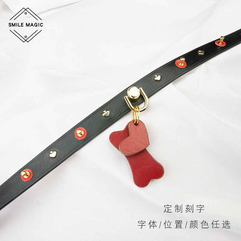 女m爱心小骨头狗牌手工定制真皮项圈女带刻字日常颈带项圈choker - 图0