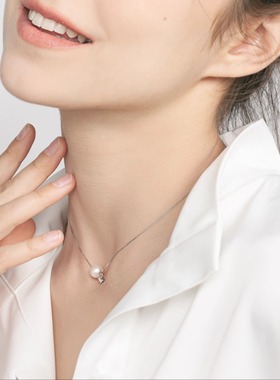 S925银镶嵌A级锆石单颗珍珠项链