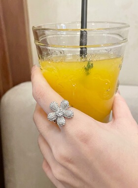 新款重工满钻花朵戒指女小众设计