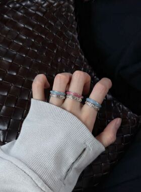 清新少女风双层麻花滴釉戒指女小