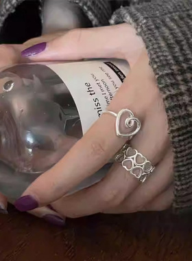 卷线镂空心戒指女时尚小众简约百