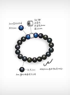 手工逸述黑曜石925银情侣手串