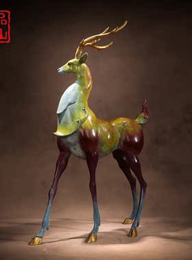 艺品江山黄铜彩铜九色鹿