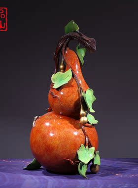 艺品江山纯黄铜彩铜葫芦摆件