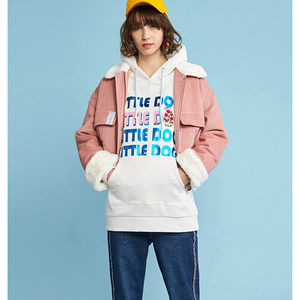 艾格Etam正品休闲加厚纯棉毛领加绒夹棉短款棉服棉衣女 8E0321116