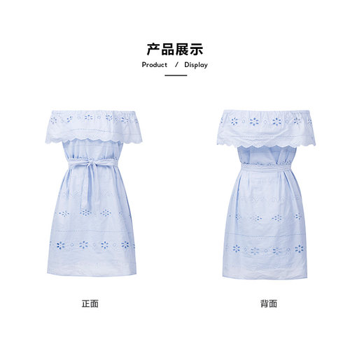 包邮cache专柜正品甜美镂空刺绣一字领露肩连衣裙夏 9379021 - 图3
