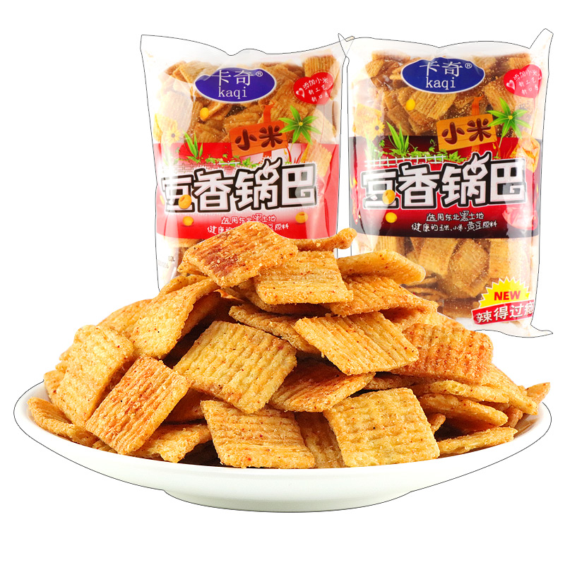 卡奇小米豆香锅巴粗粮脆 香甜烧烤香辣味 休闲零食品膨化大礼包