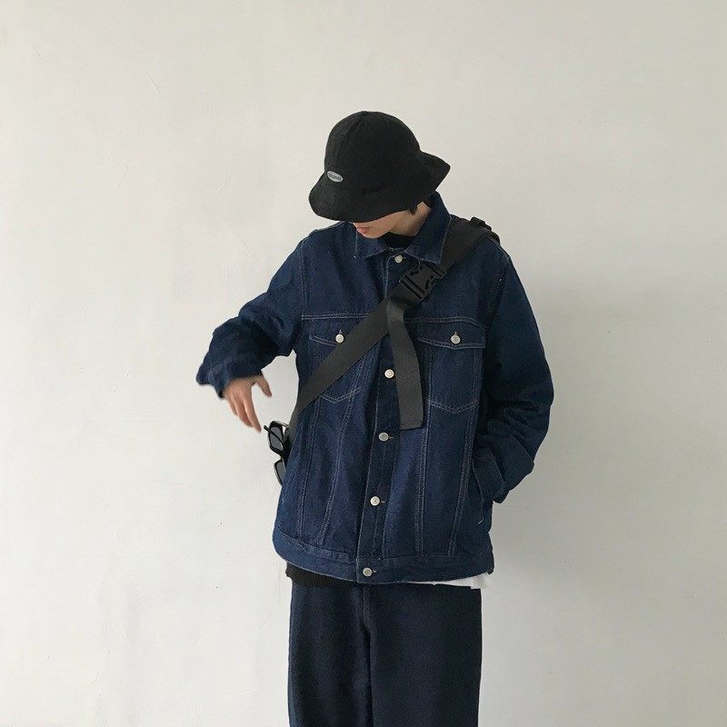 日系复古深蓝色牛仔外套男痞帅秋季潮宽松大码新款休闲夹克牛仔衣,淘宝优惠券,粉丝福利购,淘宝优惠卷