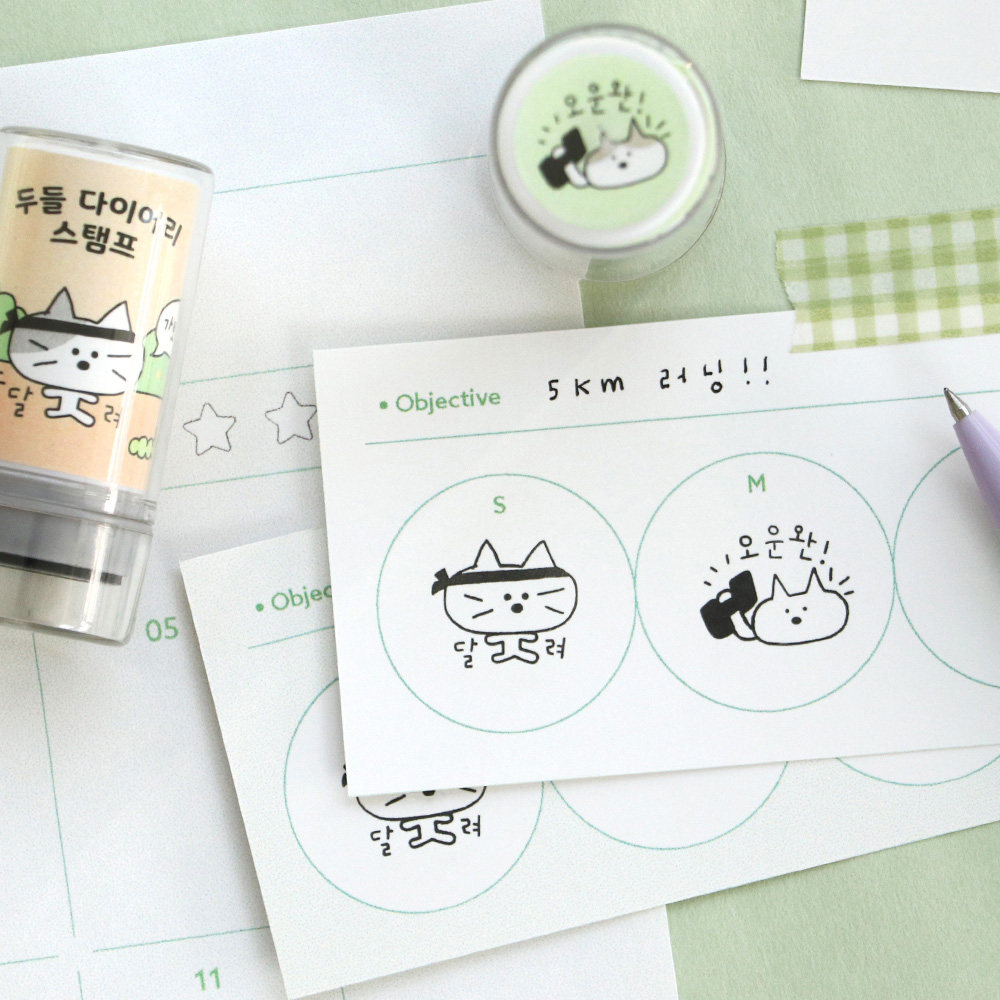 韩国iconic可爱插画猫咪印章手账diy装饰黑色墨水免印泥光敏图章,淘宝优惠券,粉丝福利购,淘宝优惠卷