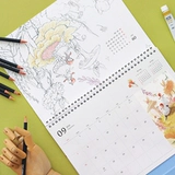 Корейская иллюстрация индиго Anne 2025 Двусторонняя раскраска A4 Большой настольный календарь План.