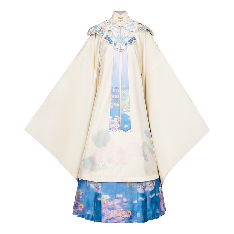 重回汉唐旗舰店重回汉唐睡莲明制汉服女正品原创立领长衫马面裙中国风云肩飘带3