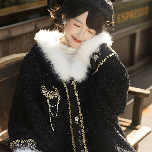 【重回汉唐鎏金月华】正品原创改良连帽斗篷汉服女款冬装汉洋折衷 - 图2