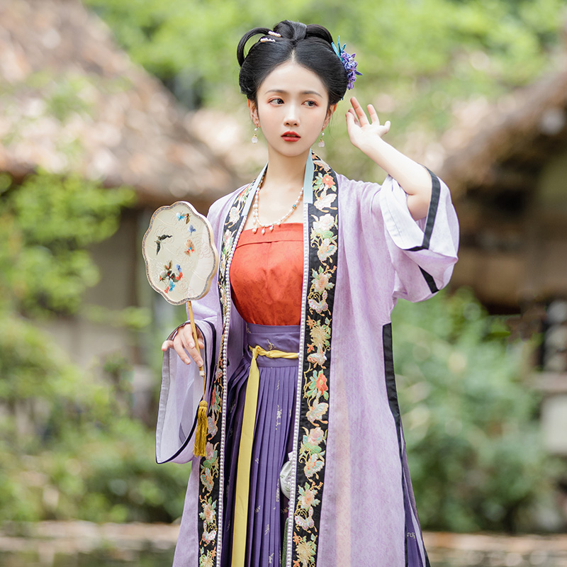 重回汉唐旗舰店重回汉唐花泛影宋制对襟衫长褙子百迭裙套装传统原创汉服女夏季1