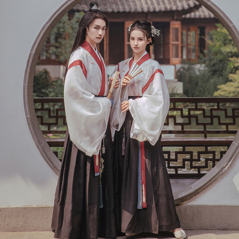 重回汉唐旗舰店重回汉唐白鸠原创正品中国风晋制交领情侣汉服女绣花齐腰襦裙春款0