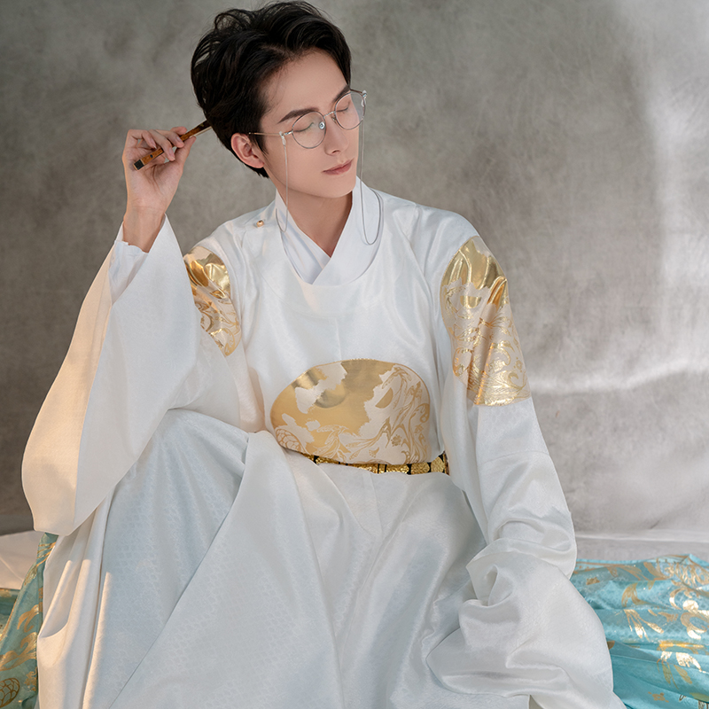 重回汉唐旗舰店重回汉唐弦月汉服男秋冬情侣款正品原创明制圆领长袍织金马面裙1