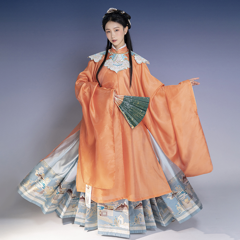 重回汉唐旗舰店重回汉唐望海潮汉服女正品原创明制马面裙立领对襟长衫云肩飘带0