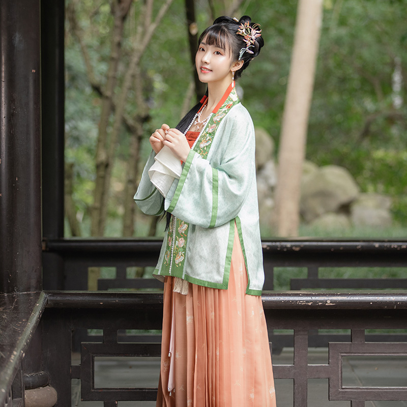 重回汉唐旗舰店重回汉唐花泛影宋制对襟衫长褙子百迭裙套装传统原创汉服女夏季0