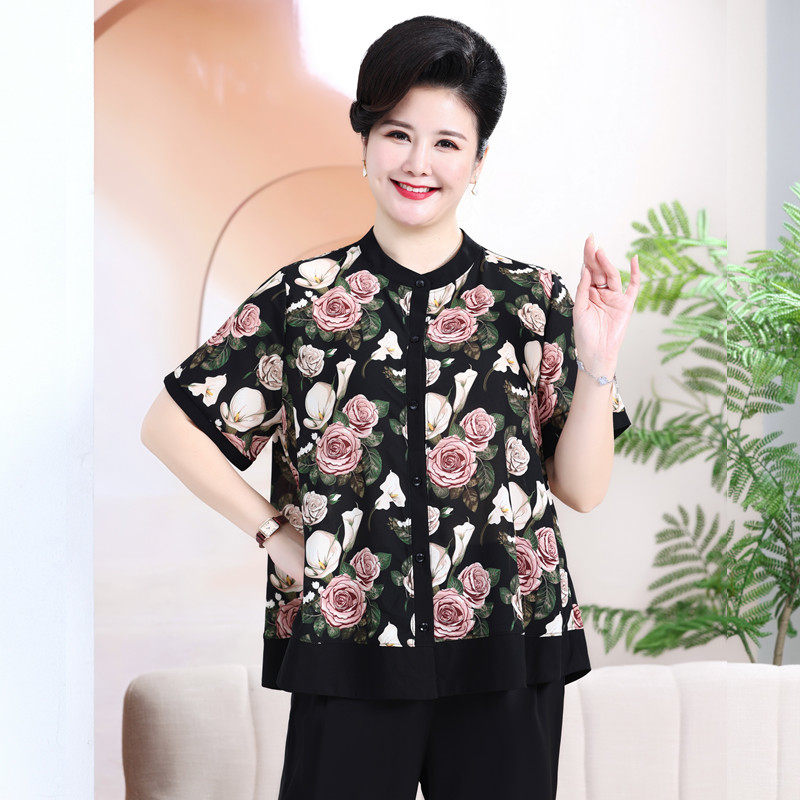 妈妈夏装套装中年开衫上衣短袖雪纺衫中老年女装加肥加大码两件套,淘宝优惠券,粉丝福利购,淘宝优惠卷