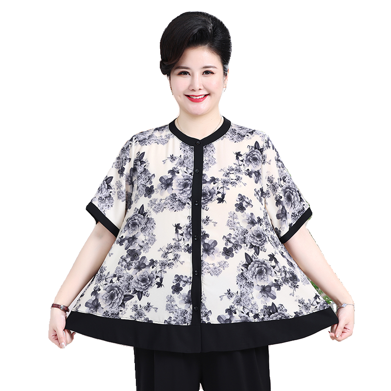 妈妈夏装套装中年开衫上衣短袖雪纺衫中老年女装加肥加大码两件套,淘宝优惠券,粉丝福利购,淘宝优惠卷