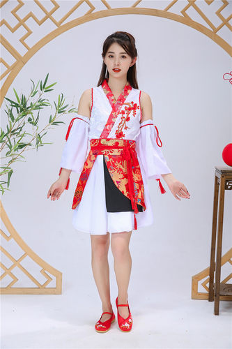 古装COS服SING女团寄明月红昭愿同款扇子舞蹈演出服装改良汉服女 - 图1