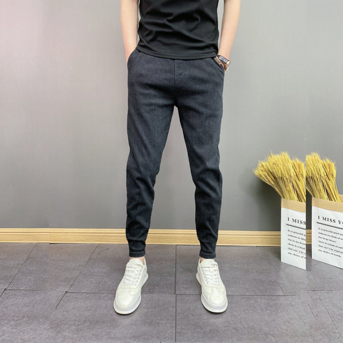 2024秋季新款牛仔裤男士束脚哈伦裤韩版修身小脚弹力修身九分裤子,淘宝优惠券,粉丝福利购,淘宝优惠卷