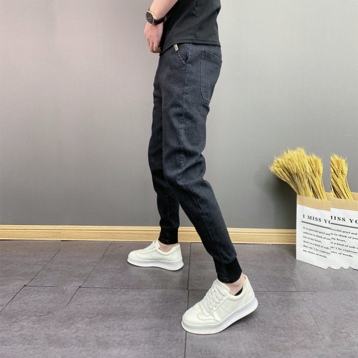 2024秋季新款牛仔裤男士束脚哈伦裤韩版修身小脚弹力修身九分裤子,淘宝优惠券,粉丝福利购,淘宝优惠卷