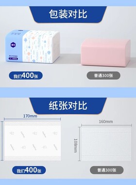 漫花抽纸400张/包大尺寸整箱批餐巾纸四层卫生纸家用原木擦手纸巾