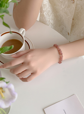 草莓晶福字招桃花手链女