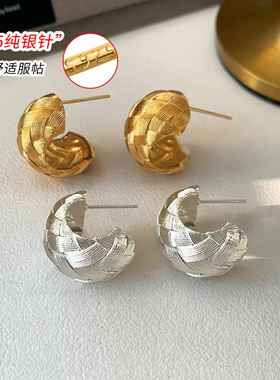 925纯银耳针金色c型耳环女高级感