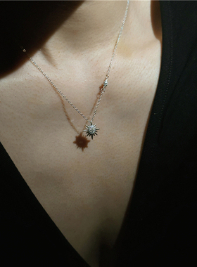 安小柏◆日韩通体S925纯银锆石微镶太阳花星辰项链锁骨链女高级感