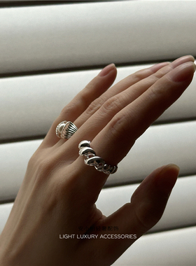 安小柏 韩国小众设计感通体s925纯银简约复古珍珠开口戒指百搭女