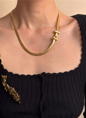 安小柏◆欧美个性夸张项链复古蛇骨链高级感金色粗款毛衣链女叠戴