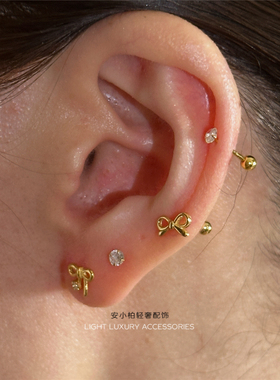 S925银韩系睡觉免摘蝴蝶结耳钉