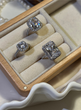 安小柏◆通体925纯银高碳钻仿真钻戒高亮钻石戒指女指环轻奢高级