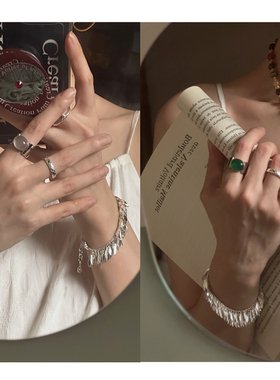 安小柏◆新中式气质轻奢通体s925纯银玉髓玛瑙新中式宽面开口戒指