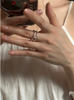 安小柏◆通体s925纯银 高级感叠戴戒指 镂空质感麻花开口食指戒女