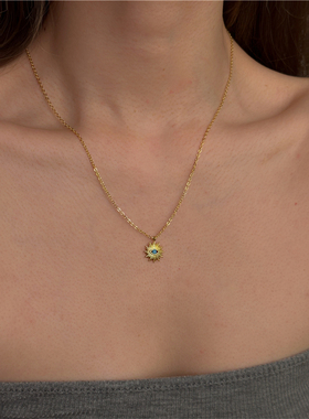 安小柏◆中式国风复古绿玛瑙石黑尖晶拼接项链叠戴锁骨链百搭气质